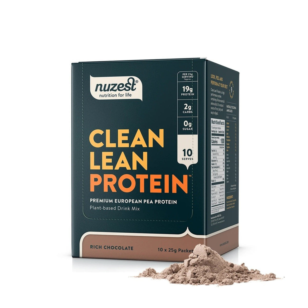 NuZest Clean Lean Protein Rich Chocolate 10 Packs Box