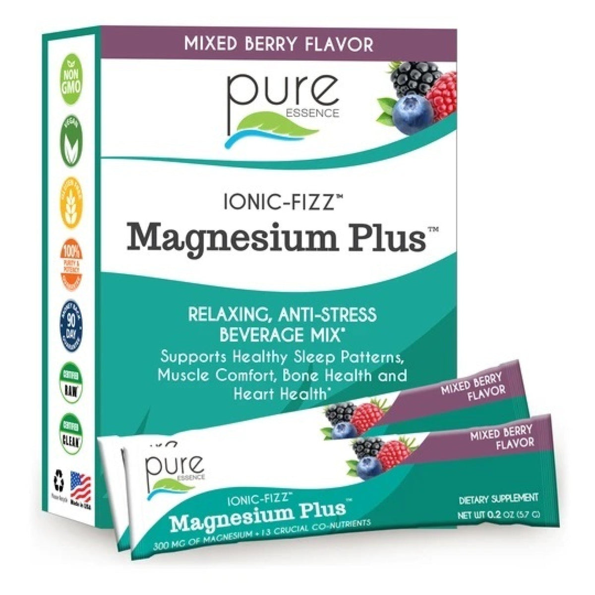 Pure Essence Labs IONIC-FIZZ Magnesium Plus Mixed Berry 15 Stick Packs Box