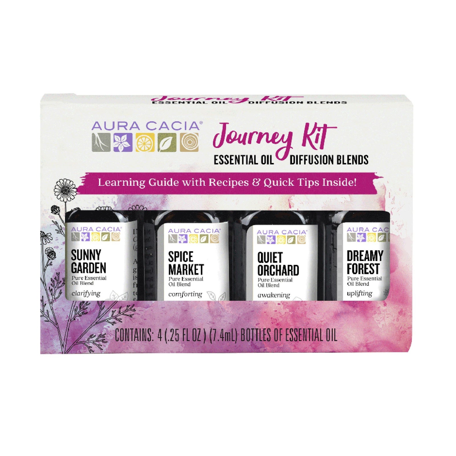 Aura Cacia Essential Oil Journey to Diffusion Kit 4 (.25 fl oz bottles Kit