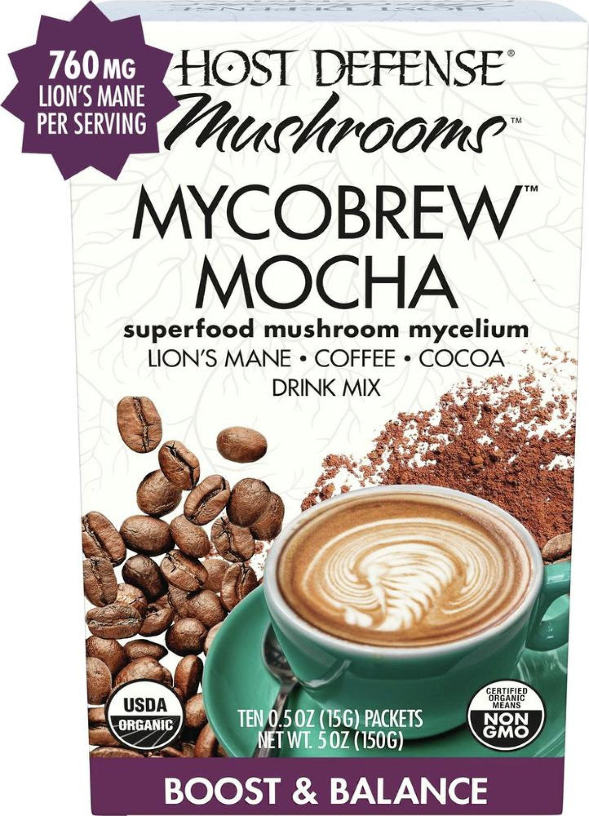 Fungi Perfecti/Host Defense Mycobrew Mocha Boost &amp; Balance 10 Packets Box