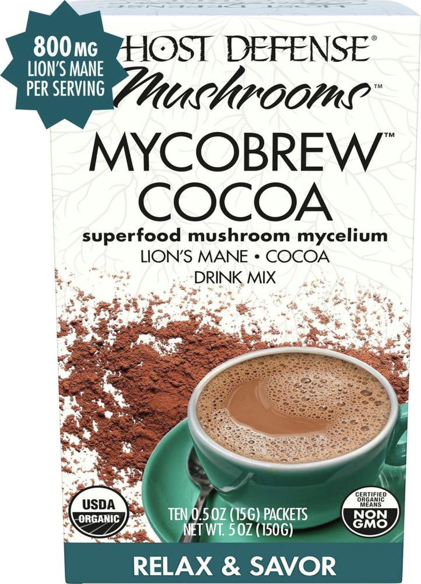 Fungi Perfecti/Host Defense Mycobrew Cocoa Relaxz & Savor 10 Packets Box