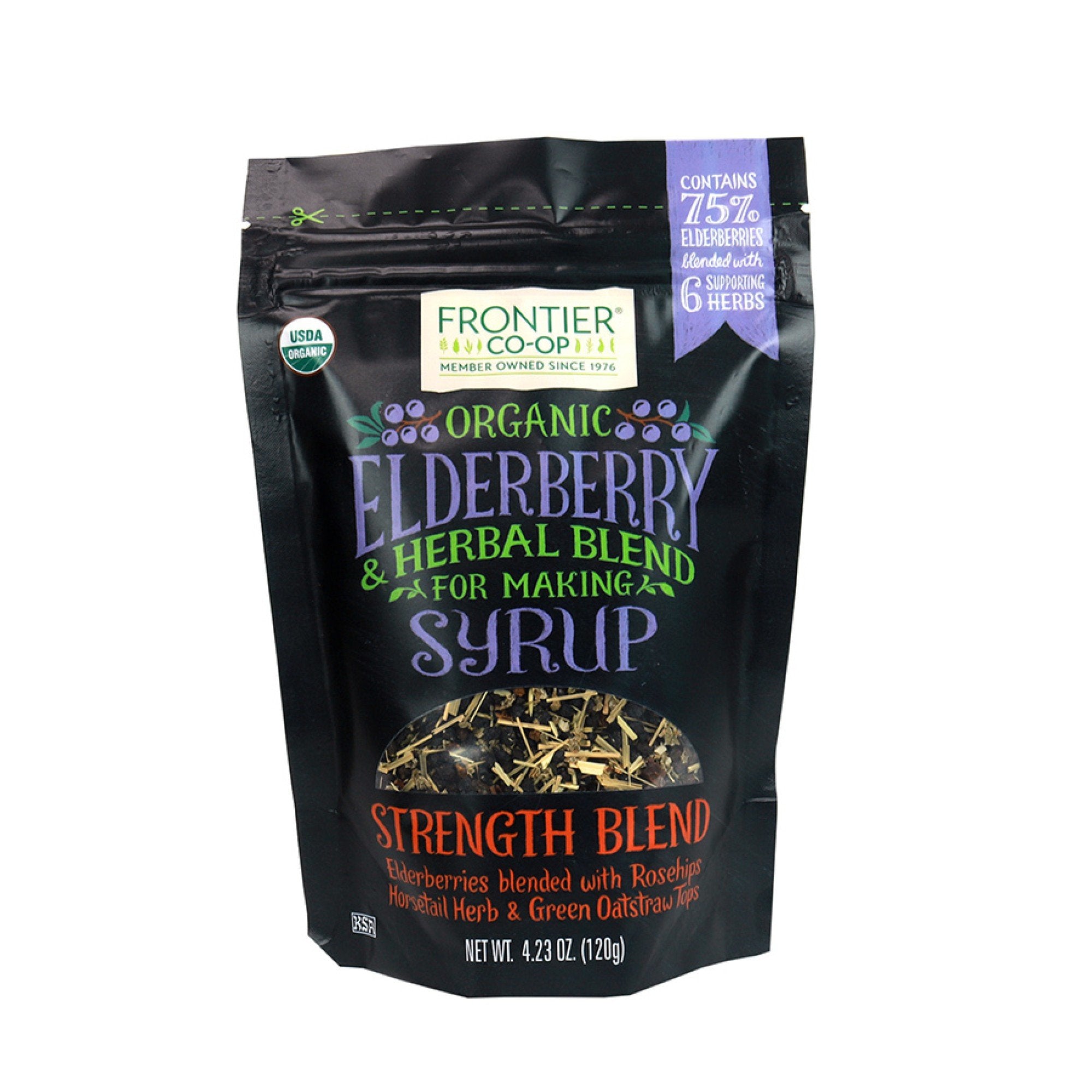 Frontier Natural Products Organic Elderberry & Herbal Strength Blend For Making Syrup 4.23 oz Bag