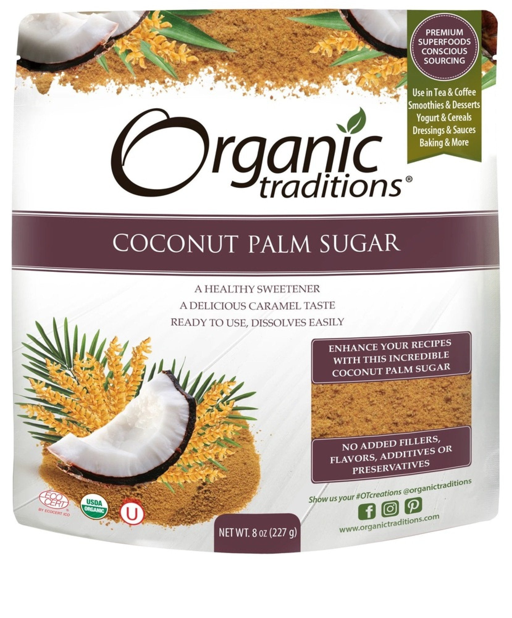 Organic Traditions Coconut Palm Sugar 8 oz Bag