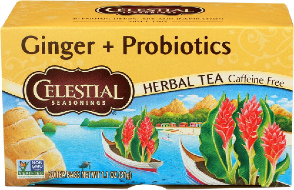 Celestial Seasonings Ginger + Probiotics Tea 20 Bags Box