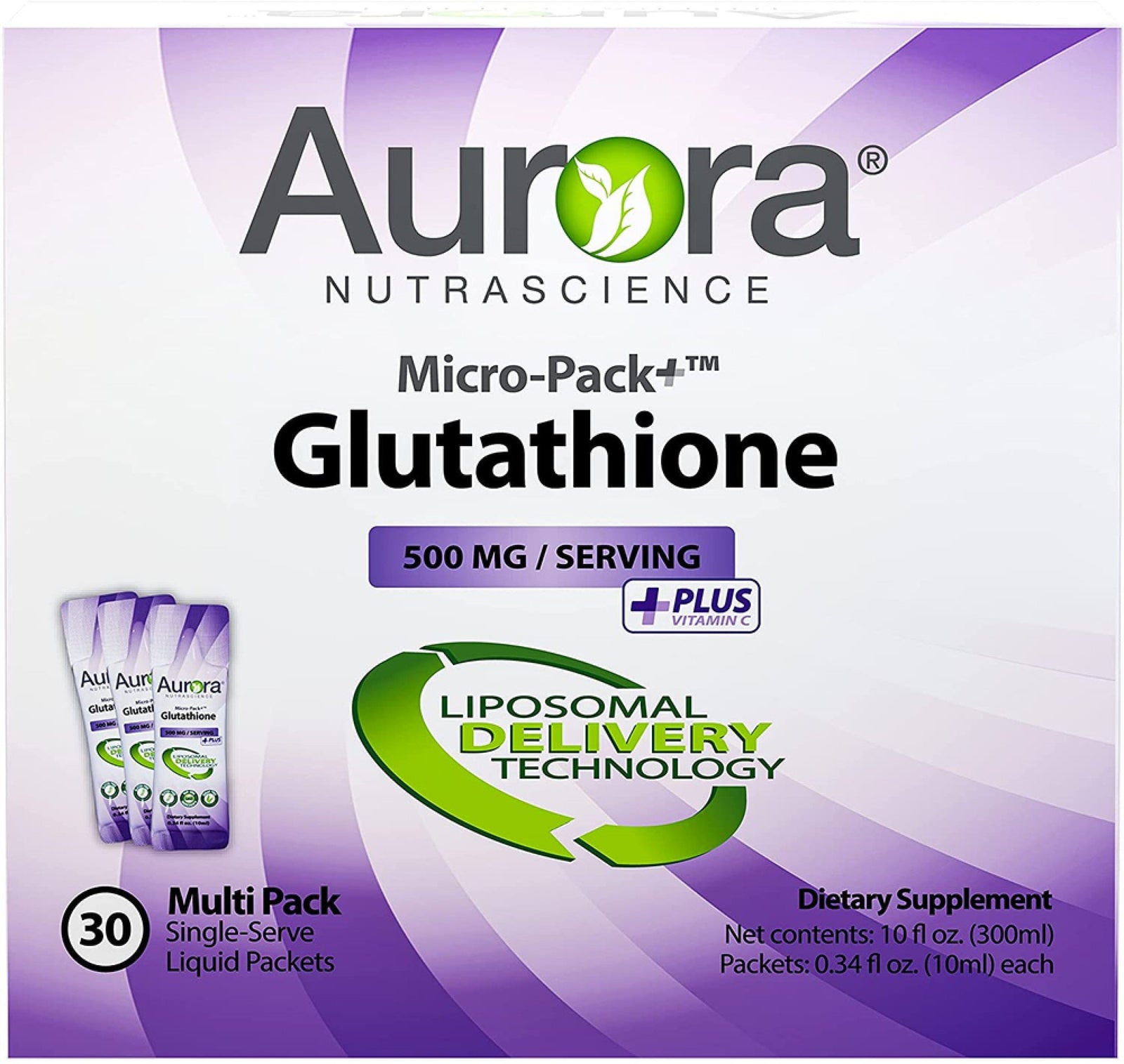 Vida Lifescience Aurora Nutrascience Micro-Liposomal Glutathione, 500mg 30 Packs (0.34 fl oz Box