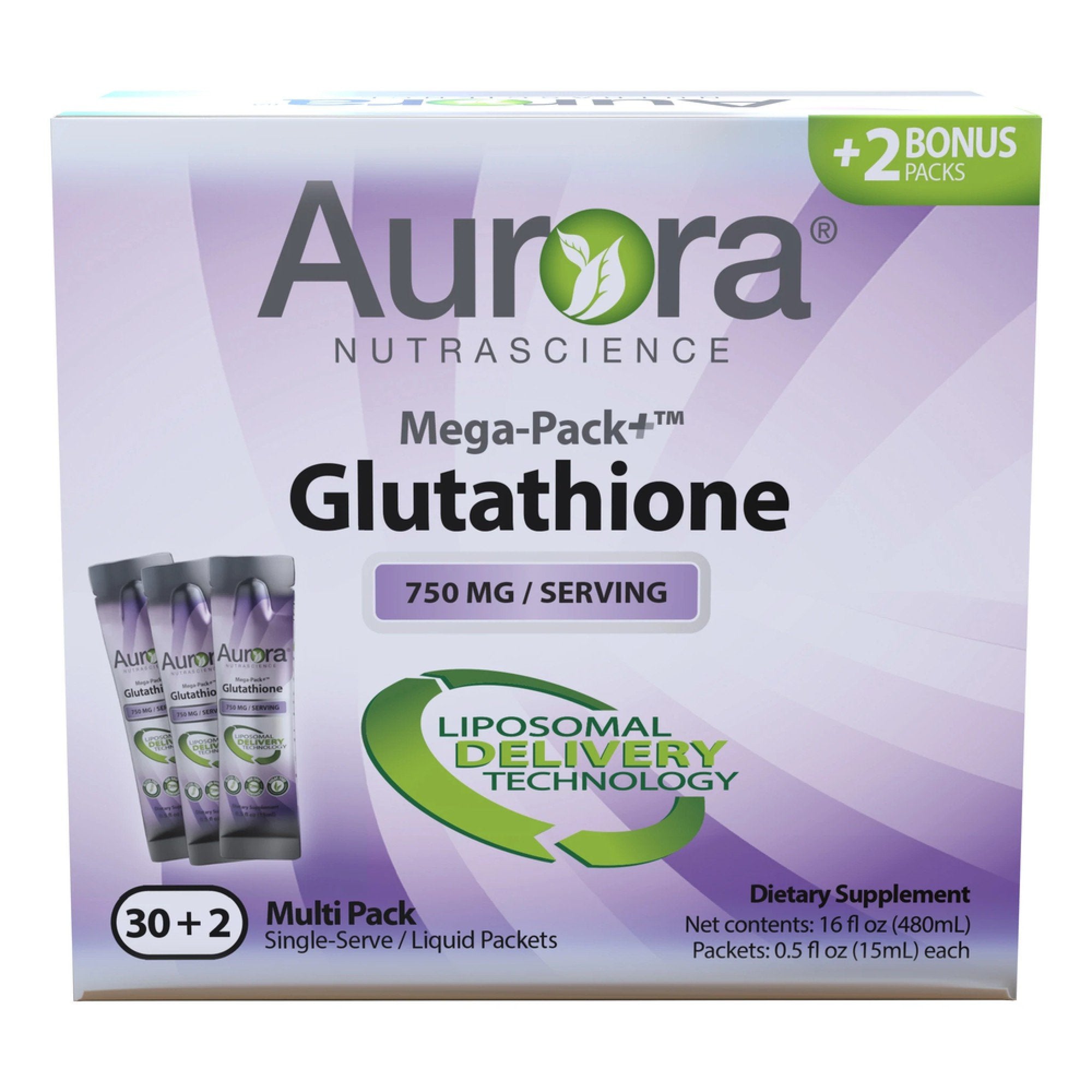 Vida Lifescience Aurora Nutrascience Mega-Liposomal Glutathione, 750mg 32 Packs (0.5 fl oz) Box