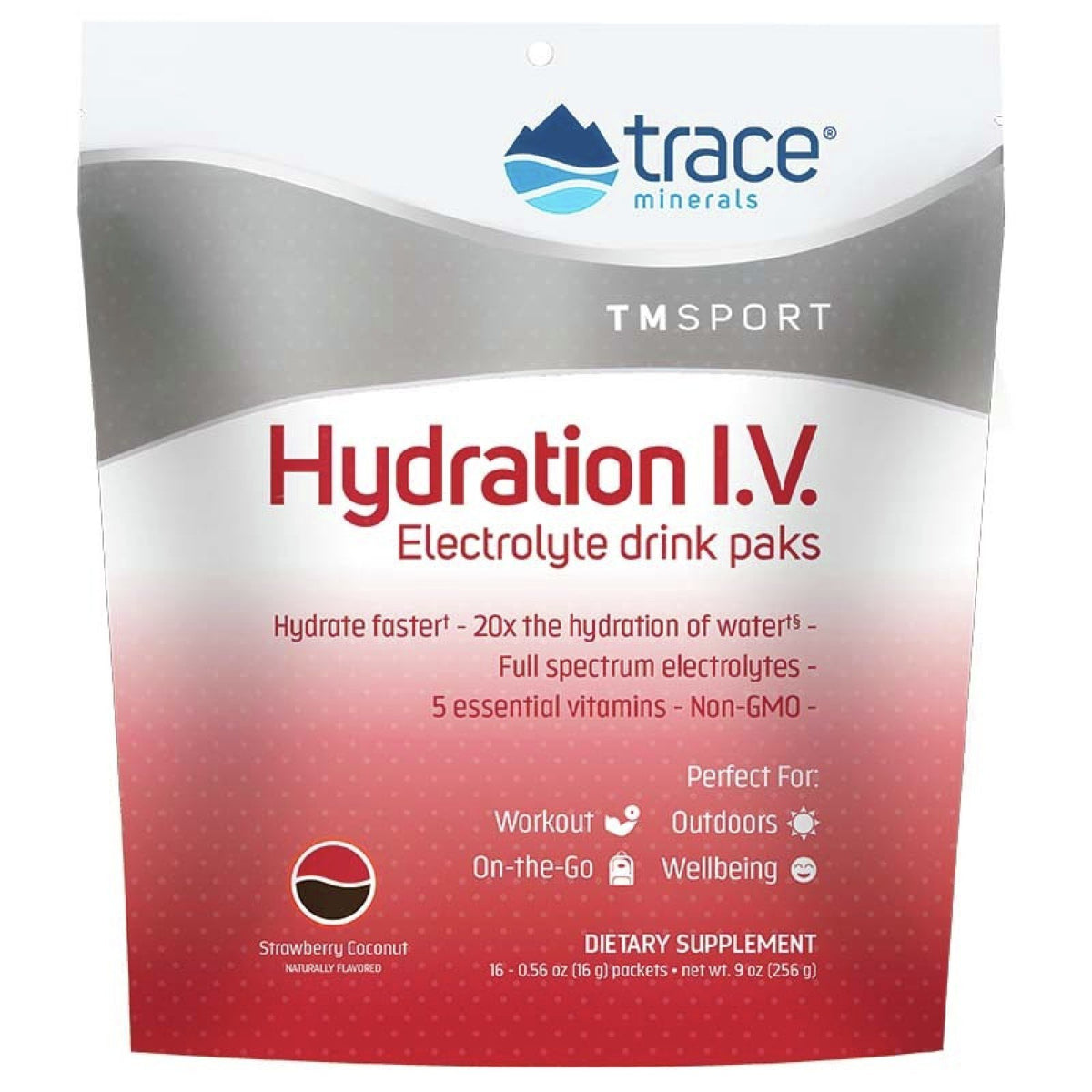 Trace Minerals Hydration I.V. Electrolyte Drink Paks - Strawberry Coconut 16 Packets Powder