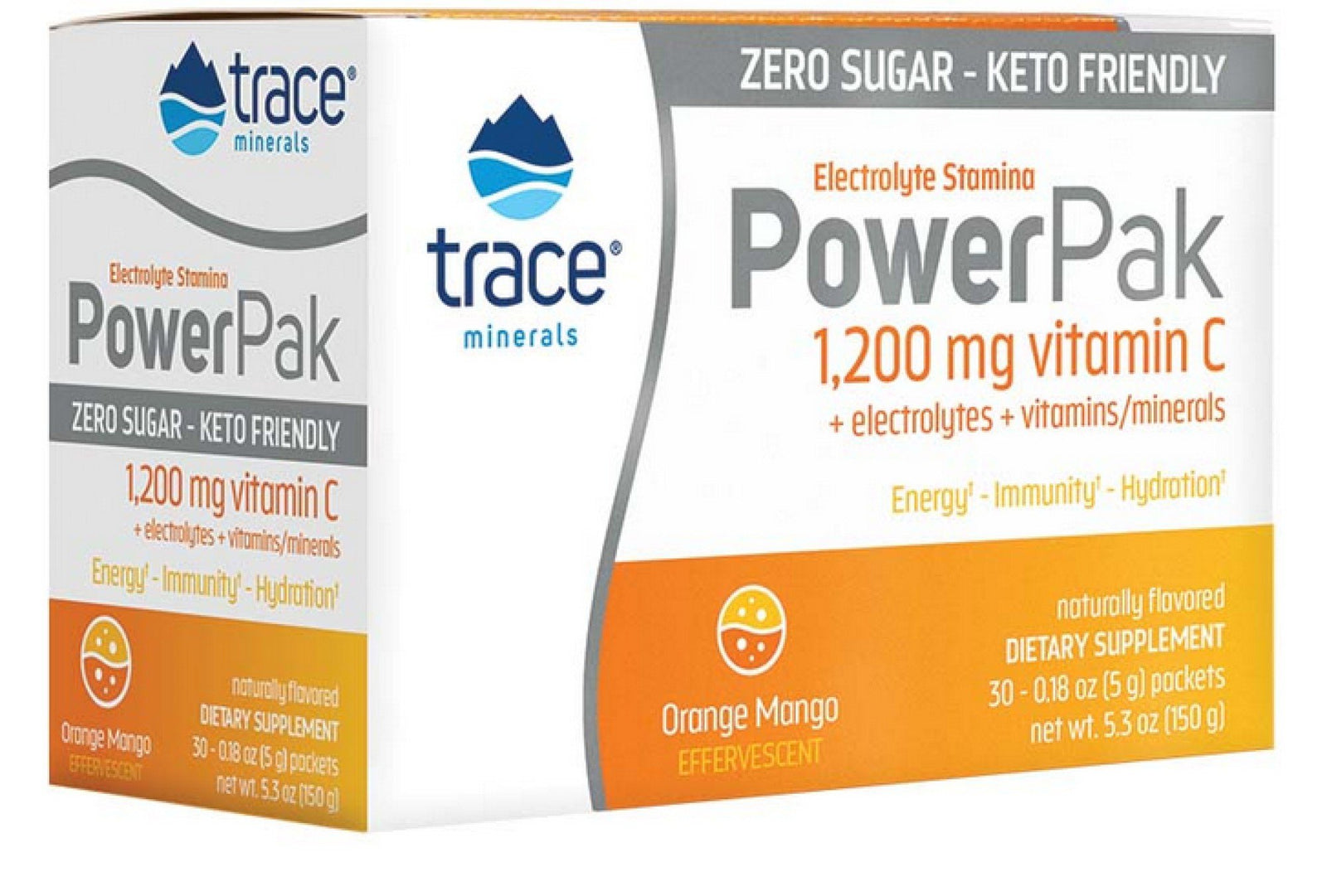 Trace Minerals Electrolyte Stamina Power Pak Sugar Free Non-GMO Orange Mango 30 Packets Box