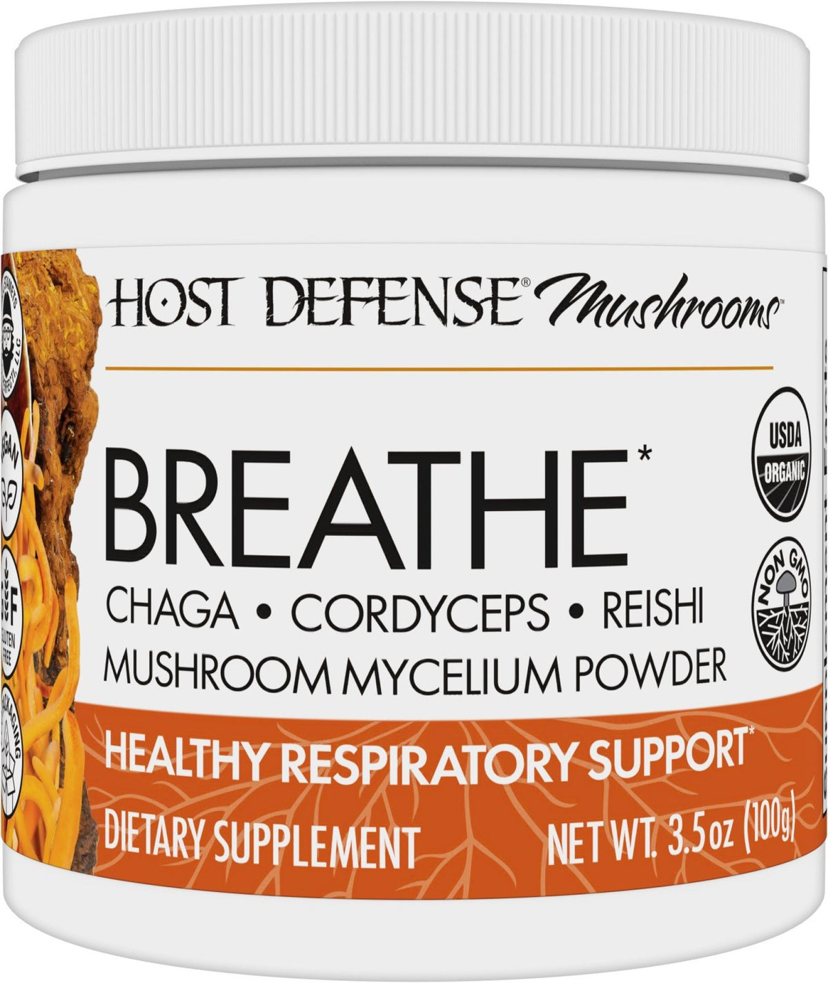 Fungi Perfecti/Host Defense Breathe-Chaga-Cordyceps-Reishi-Healthy Respiratory Support-Mushroom Mycelium Powder 3.5 oz (100 grams) Powder