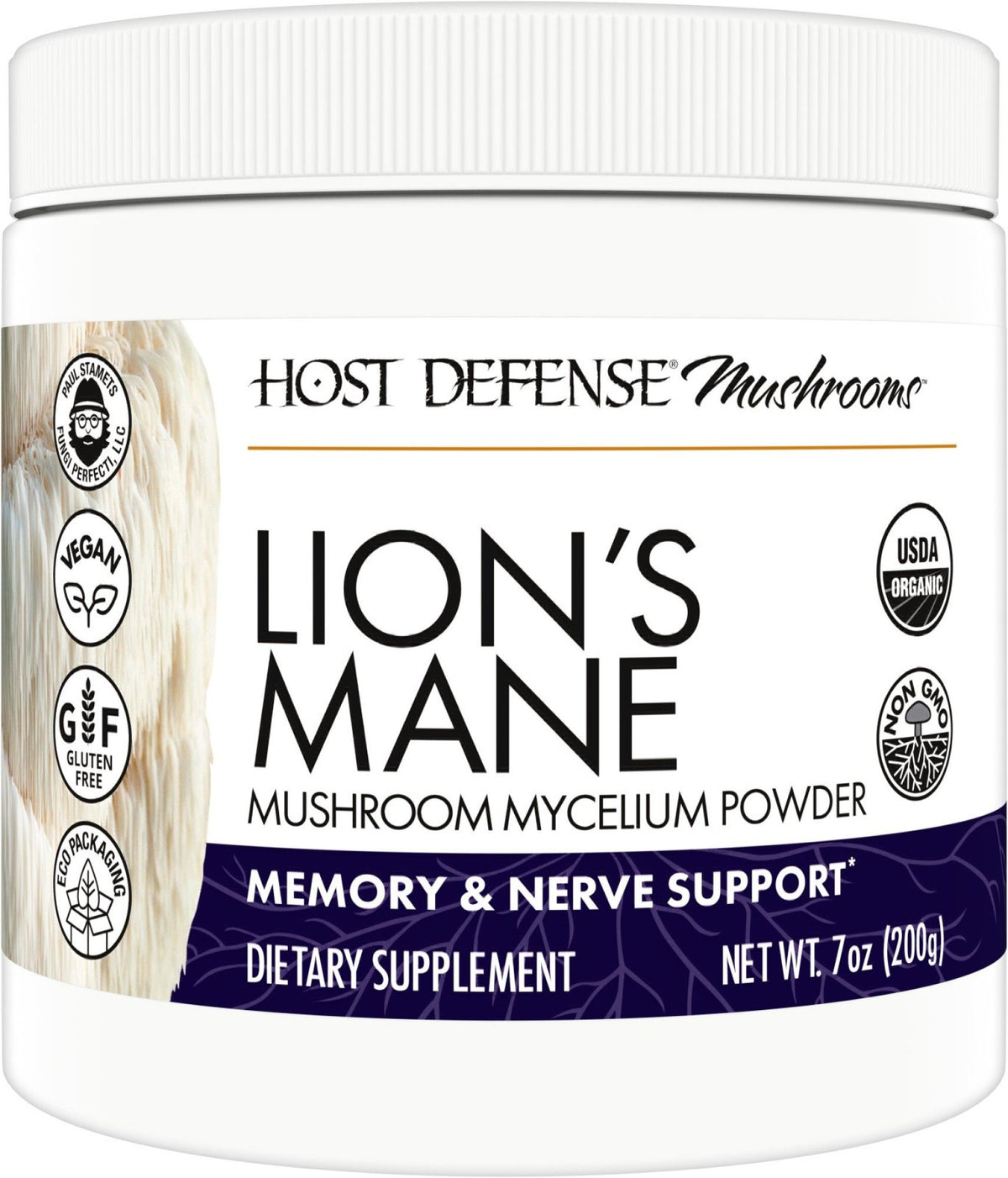 Fungi Perfecti/Host Defense Lion&#39;s Main-Memory &amp; Nerve Support-Mushroom Mycelium 7 oz (200 grams) Powder