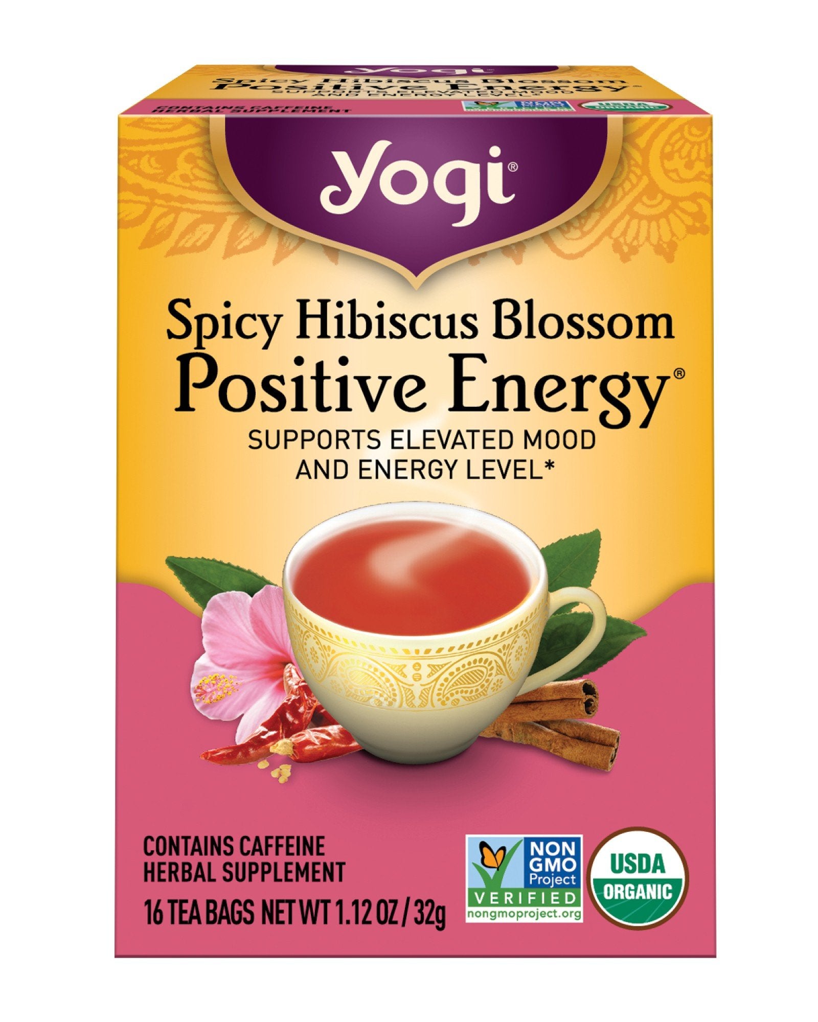 Yogi Teas Spicy Hibiscus Blossom Positive Energy Tea 16 Bags Box