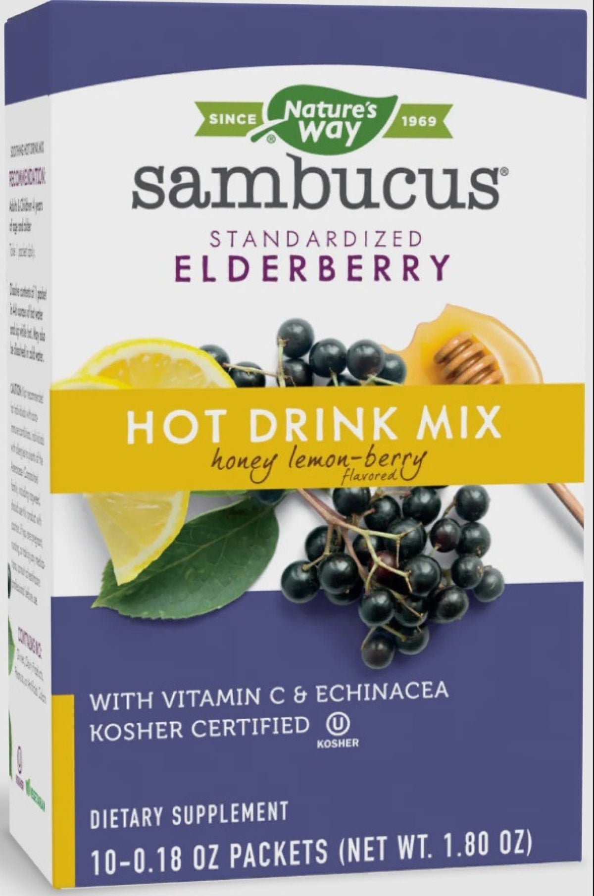 Nature&#39;s Way Sambucus Hot Drink Honey Lemon-Berry 10 Packets Box